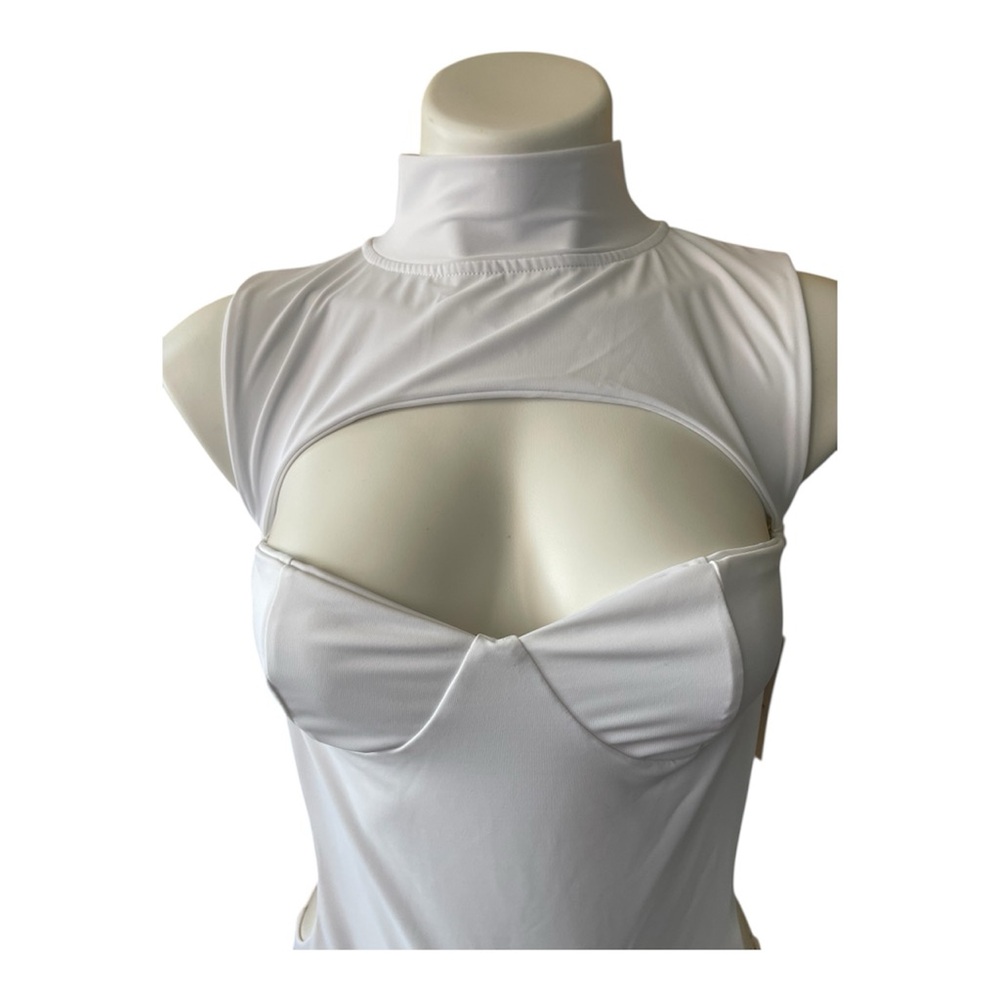 NWT High Neck One Piece Monokini Swimsuit Cut Out White Large - Picture 9 of 16